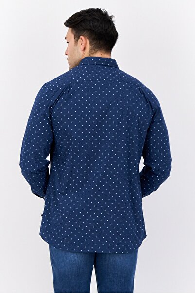 Nautica Men Slim Fit Allover Print Long Sleeve Casual Shirt, Navy
