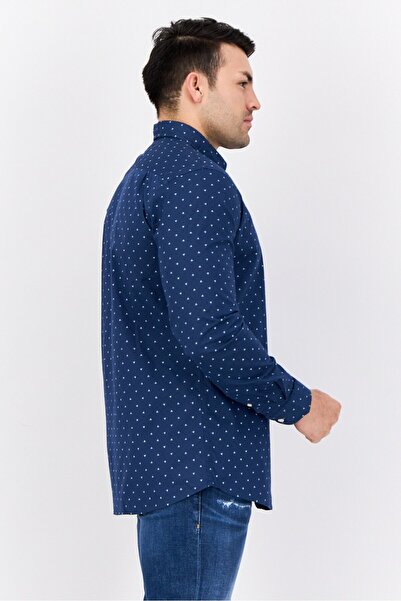 Nautica Men Slim Fit Allover Print Long Sleeve Casual Shirt, Navy