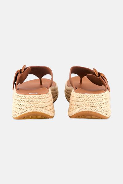 Fitflop Women F-Mode Espadrille Adjustable Leather Flatform Toe-Thongs Sandal, Tan