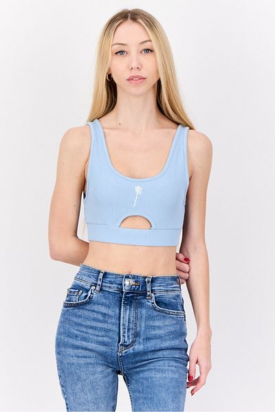 Don't Call Me Jennyfer Women U-neck Sleeveless Rib Top, Light Blue