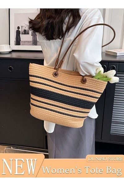 Generic DUNISO Women's Shoulder Tote Bag Straw Design Handbag