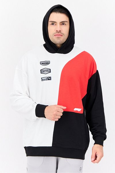 Puma Men Sportswear Fit Long Sleeve F1 Cb Graphic Outdoor Sweatshirt, White/black/red
