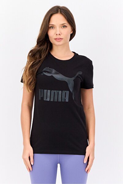 Puma بلوزة نسائية رياضية بأكمام قصيرة للخارج، باللون الأسود