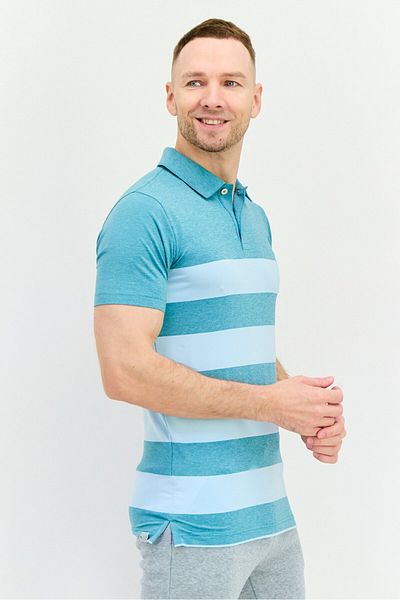 Puma Men Sportswear Fit Short Sleeve Outdoor Polo Shirt, Green/Light Blue