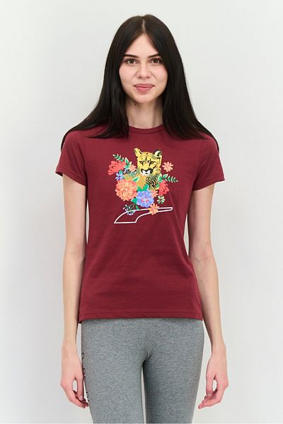Puma Women Sportswear Fit Floral Print Short Sleeves Outdoor Top, Maroon