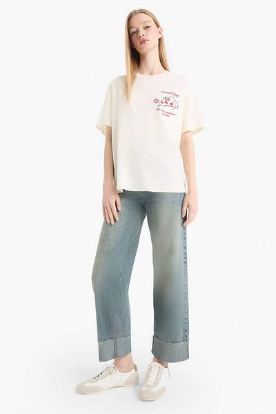 DeFacto Coool Oversize Wide Fit Crew Neck Back Printed Short Sleeve T-Shirt F2646Ax25Sm