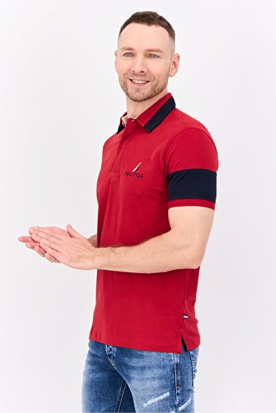 Nautica Men Regular Fit Embroidered Logo Short Sleeve Polo Shirt, Red