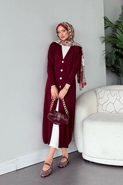 Şulemoda Giyim Long Cold Rope Cardigan Claret Red
