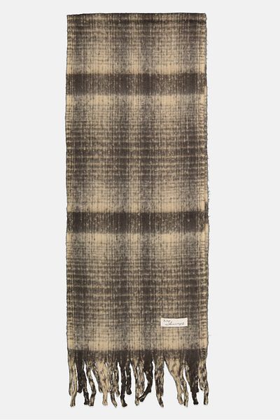 VINTAGE HAVANA Women Checkered Scarves 202 X 37 Cm, Charcoal/beige