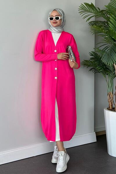 Hazamoda سترة فوشيا طويلة بحبل بارد