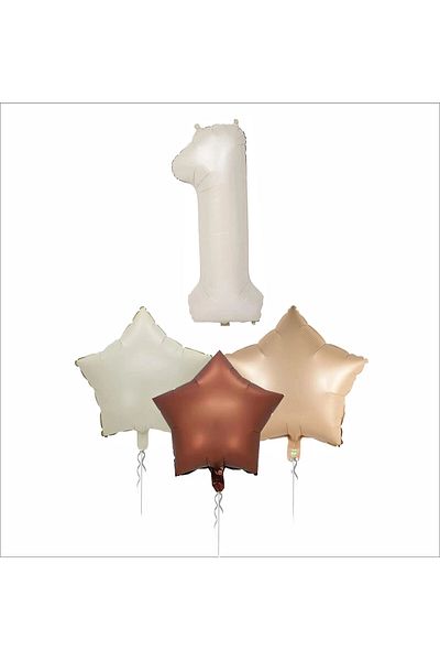 ZENVİVA 1 Year Old Party Retro Pastel Birthday Set; Cream 1 Number Foil, 3 Pieces Star Foil Balloons