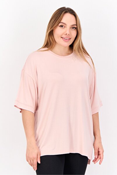 Tribe of 6 Women Round Neck Short Sleeves Embroidered Logo T-Shirt, Pink