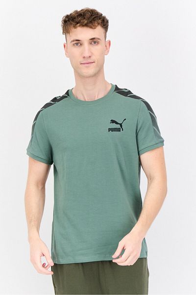 Puma Men Slim Fit Short Sleeves Outdoor T-Shirt, Sage Green/Black