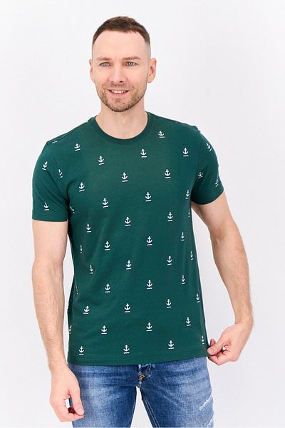 Nautica Men Crew Neck Short Sleeve Brand Logo T-Shirt, Green/White