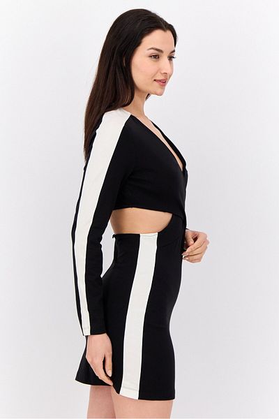 Puma Women Tight Fit Long Sleeves Cut-out Detail Outdoor Mini Dress, Black/white