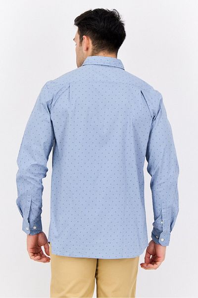 Nautica Men Slim Fit Allover Print Long Sleeve Casual Shirt, Light Blue