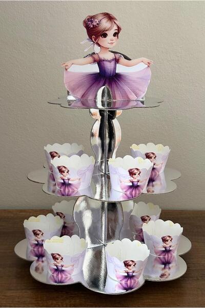 Okarttasarım Balerin (Mor) Cupcake Standı ve 10 Adet Cupcake Sargısı