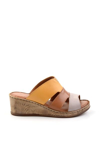Bambi Mustard Multicolor Leather Women's Slippers K 04552000203