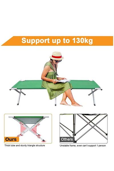 COOYA Portable folding camping bed,600D Oxford cloth,six-point support,with carrying bag,for travel,green