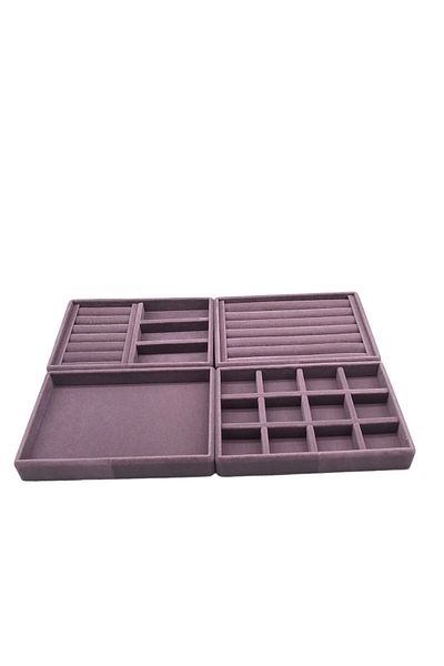 MeGass Dekor Domestic Production Suede Fabric Lilac Color 4-Piece Set Jewelry Stand Inside Drawer