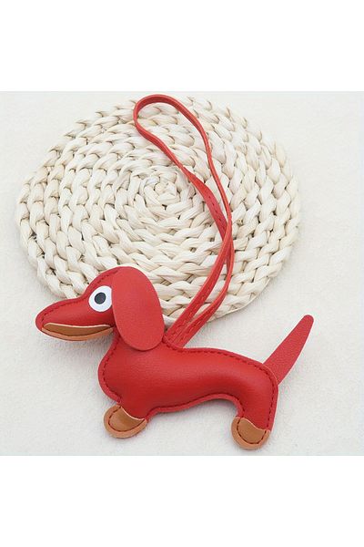 Fivy Faux Leather, Cute Sausage Dog Charm, Bag Ornament, Keychain