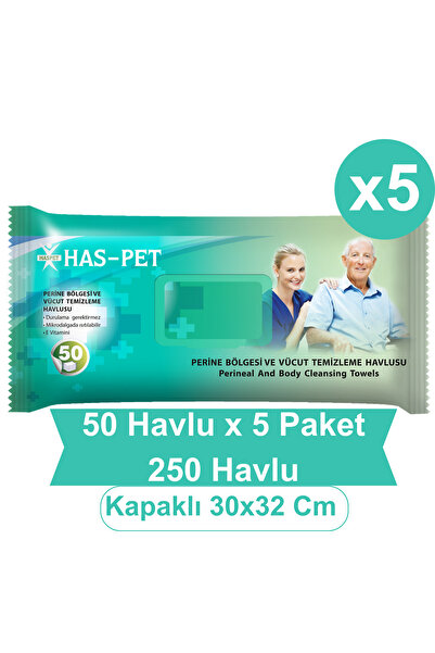 Has-Pet Büyük Boy 30x32 Cm Perine Bölgesi Temizleme Havlusu 50 Li 5 Paket 250 Havlu