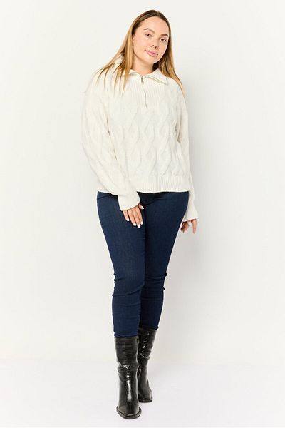 Madison + Hudson Women Spread Collar Knitted Sweater, Off White