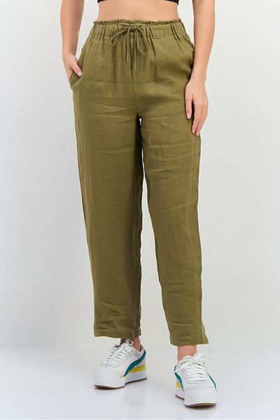 MANGO Woman Women Regular Fit Plain Straight Leg Pants, Olive