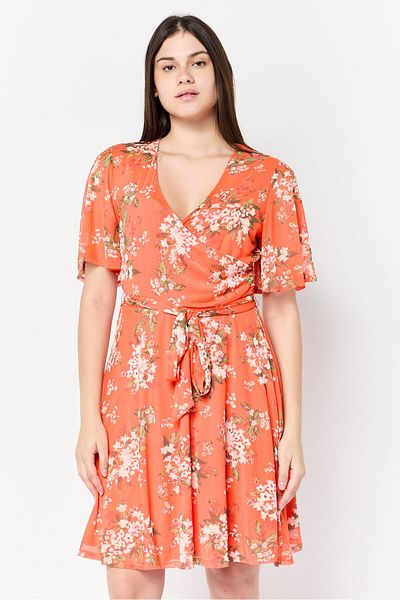 Allison Brittney Women Floral Print Mini Dress, Orange