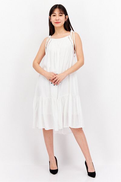 Esprit Women Pleated Midi Dress, White