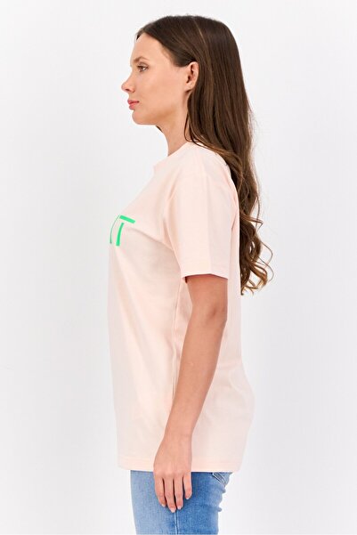 Esprit Women Crew Neck Short Sleeves Brand Logo T-Shirt, Peach