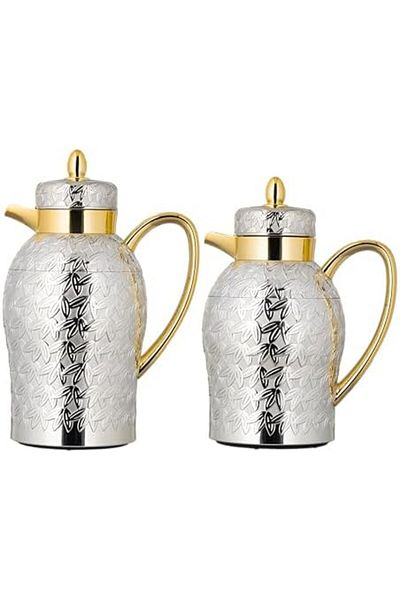 ALSAIF Coffee And Tea Vaccum Flask Set In Nickel/gold / Leak-proof And Keeps Drinks Hot 1.0/0.7 Liter