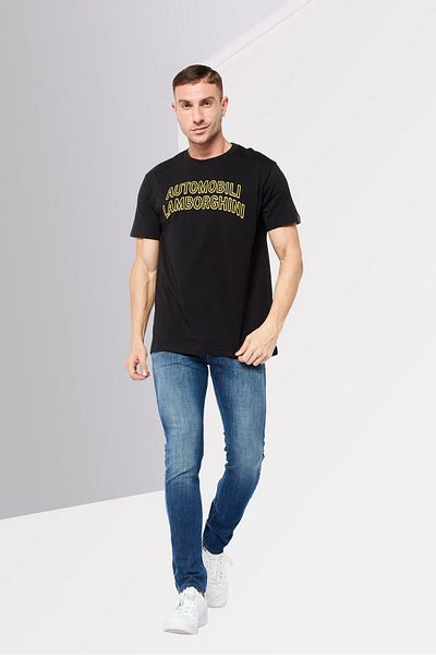 Lamborghini Men Crew Neck Short Sleeves Embroidered Logo T-Shirt, Black