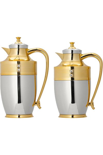 ALSAIF Coffee And Tea Vaccum Flask Set In Gold / Leak-proof And Keeps Drinks Hot 1.0/0.7 Liter
