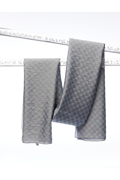 Kayra Gray Checkerboard Monogram Jacquard Viscose Shawl
