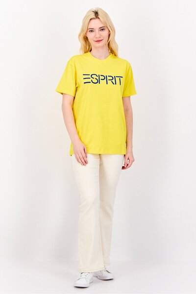 Esprit Women Crew Neck Brand Logo Short Sleeves T-shirt, Yellow