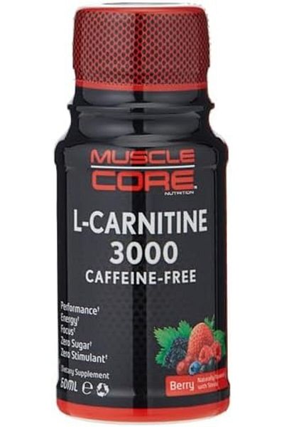 Muscle Core Nutrition L-Carnitine 3000 Caffeine-Free | 60ml X 12 Units| Berry Flavor | Zero Sugar |