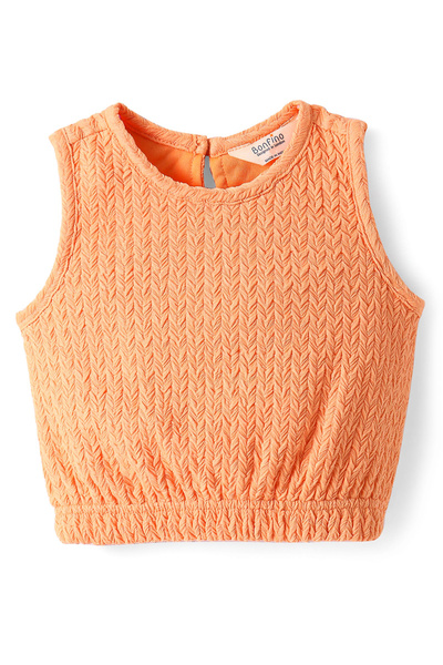 Bonfino Bonfino Woven Solid Sleeveless Textured Top & Shorts Co-ord Set - Orange