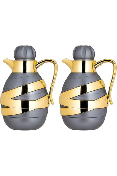 ALSAIF Rawa 2-pieces Coffee And Tea Vacuum Flask,1l /1l ,dark Grey/gold