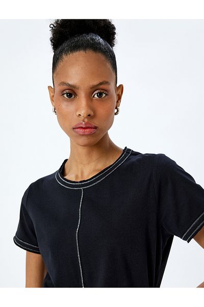 Koton Tricou cu mânecă scurtă, cu decolteu, cu cusături din bumbac