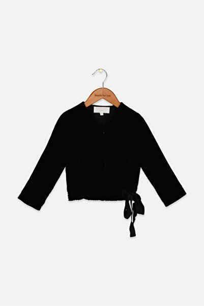 Bella Dahl Kids Girl Surplice Neckline Textured Wrap Top, Black