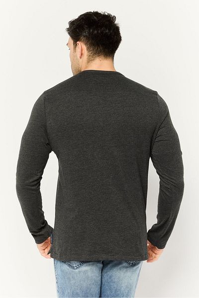 French Connection Men 2 Pieces Crew Neck Long Sleeves Plain T-shirts, Black/charcoal