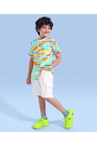 Ollington St. Ollington St. 100% Cotton Knit Half Sleeves Printed T-Shirt & Woven Shorts Set - Multicolor