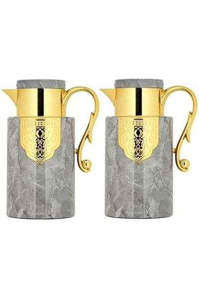ALSAIF Coffee And Tea Vaccum Flask Set In Ivory/gold / Leak-proof And Keeps Drinks Hot 1.0/1.0 Liter