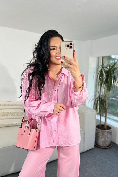 Butik Gardrop Cămașă casual de bază de calitate de lux roz praf