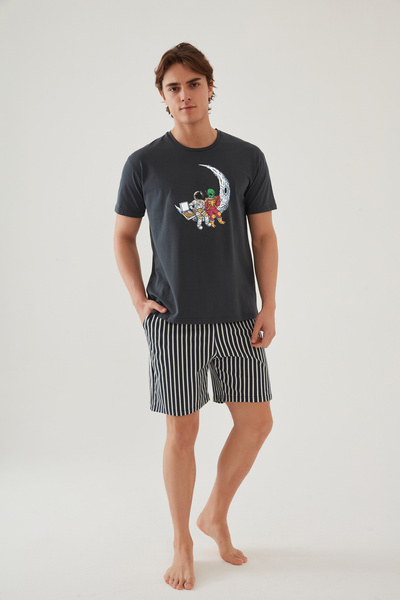 koza iç giyim Чоловічий бавовняний піжамний комплект з кишенями та принтом