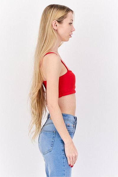 Don't Call Me Jennyfer Women Square Neck Sleeveless Graphic Print Top, Red