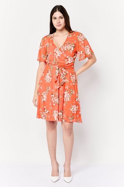 Allison Brittney Women Floral Print Mini Dress, Orange