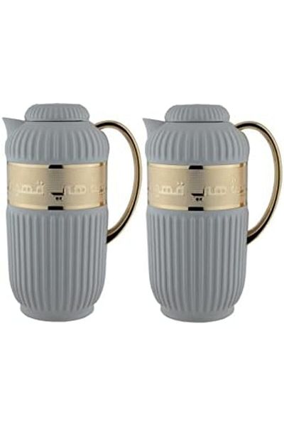 ALSAIF Coffee And Tea Vaccum Flask Set In Grey/gold / Leak-proof And Keeps Drinks Hot 1.0/0.7 Liter
