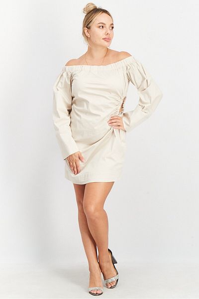 NA-KD Women Slip Off Shoulder Cut Out Mini Dress, Beige